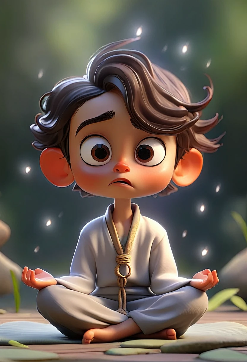 animated little boy doing meditation blowing air