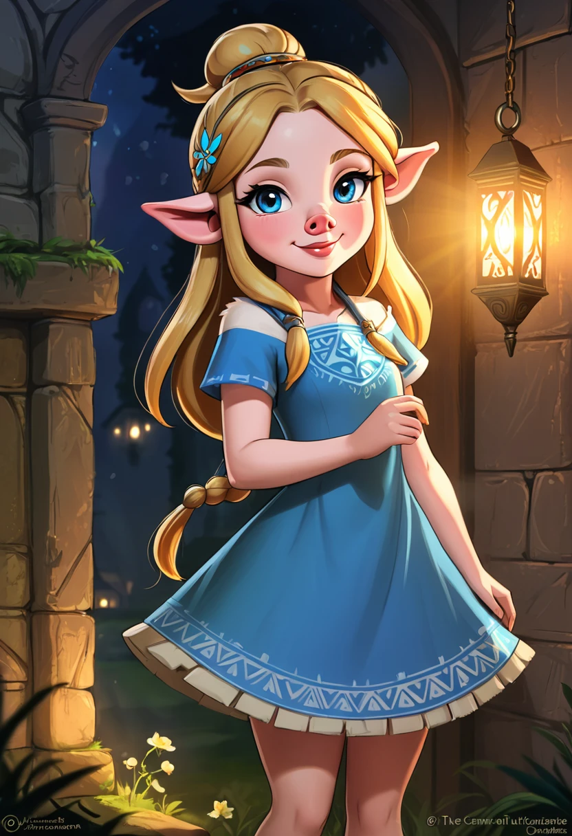 Create an illustrated, hand-drawn, full-color image of an humanoid, hybrid, anthropomorphic, pig girl. The artwork should be rendered in the style of "Breath of the Wild," featuring warm lighting and shadows. Include graphite shading, stencil marks, and airbrushed acrylic paint effects. The image should be of the highest quality, a masterpiece with intricate details.
The pig girl should have a female, humanoid, appearance. She should have luscious lips, a wide smile, and bright, expressive eyes, exuding beauty, cuteness, and adorableness. Ensure the image is high resolution and sharply detailed, with a detailed and vibrant background. Scarlett Johanson, Alison Brie, Dove Cameron
Incorporate mystical lighting in the background, creating a romantic and enchanting atmosphere.