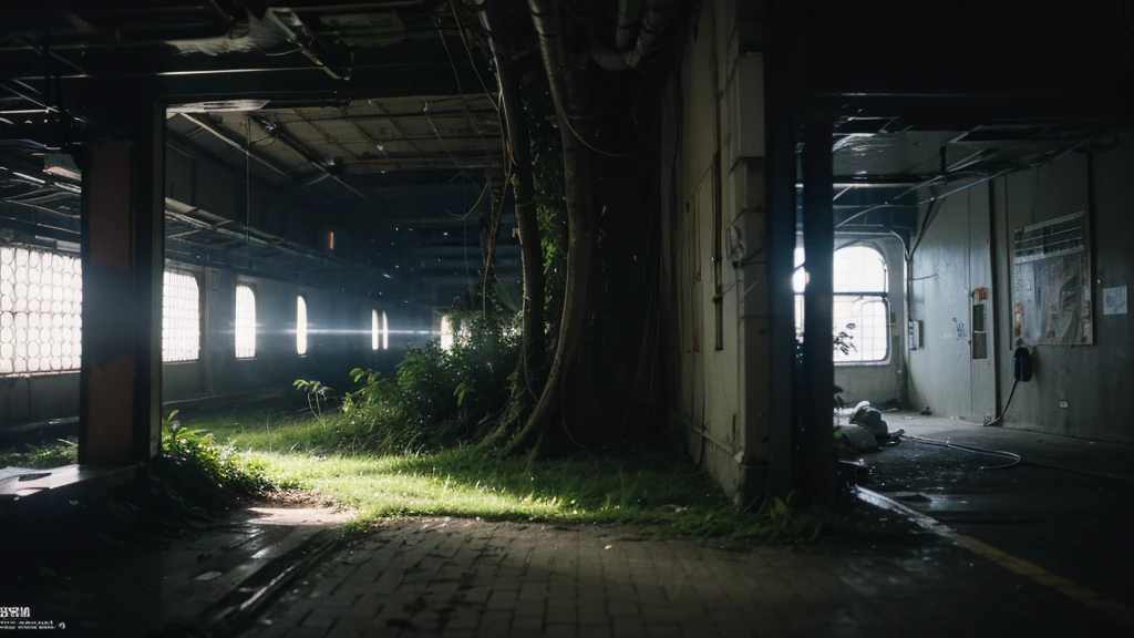 lush Vegetation inside a huge sci-fi space station, Rooted Tree々Weaves through the walls, Vegetation, Gigantism, SF multi-storey space, Infinite space background, Location, evening, Dystopian environment, Game Art, Tsutomu Nihei style, Condemnation!, Sidonia no Kishi, anime, Manga Graphics, drawing, There are lots of little details, Hyper Detail, Highest quality, The finest details, Flashing lights, Ambient Lighting, Third Person View, 8K, Ultra-high resolution, optical fibre, no one, There are humans,