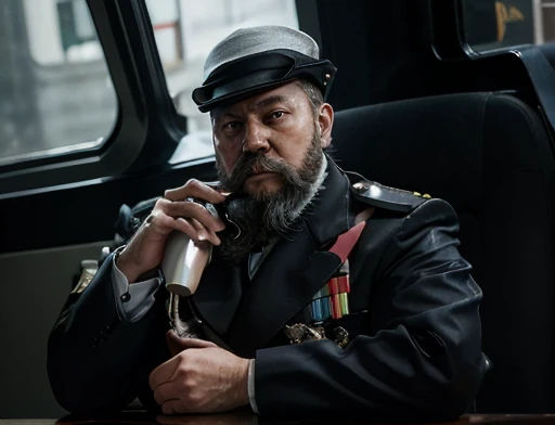 (((Fotografia de corpo inteiro fotografia de Corpo completo The general orders an immediate exploration of the planet he has a large voluminous white beard he has a general hat on his head he wears a modern uniform))), he gestures with his hands to the spectators he is plump and chubby extremely thick thighs large belly fat age 65, he holds a mug of hot coffee , ambience: dentro de uma nave. Full body photography Full body photography different angles of the image. Ele está dirigindo um veículo espacial de transporte no solo.dentro da espaçonave. Caminhando no laboratório, foto de corpo inteiro fotografia de Corpo completo.