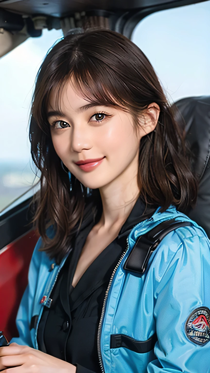 1
Shorthair, (a 23 yo woman, standing), A hyper-realistic, gentle smile, with long hair,sci-fi cool suit, (lipstick), in the cockpit of an old fashioned fighter aircraft