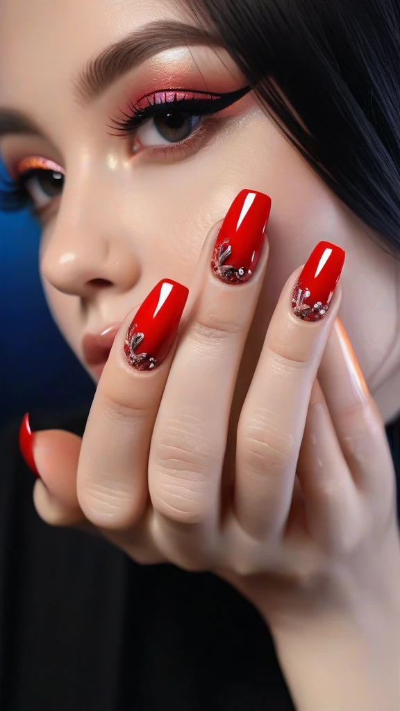 detailed painted nails, intricate nail art, floral nail designs, gem-encrusted nails, metallic nail polish, ombre nails, 3D nail art, holographic nails, glossy manicured nails, acrylic nails, (best quality,4k,8k,highres,masterpiece:1.2),ultra-detailed,(realistic,photorealistic,photo-realistic:1.37),macro photography, close-up, sharp focus, vibrant colors, natural lighting