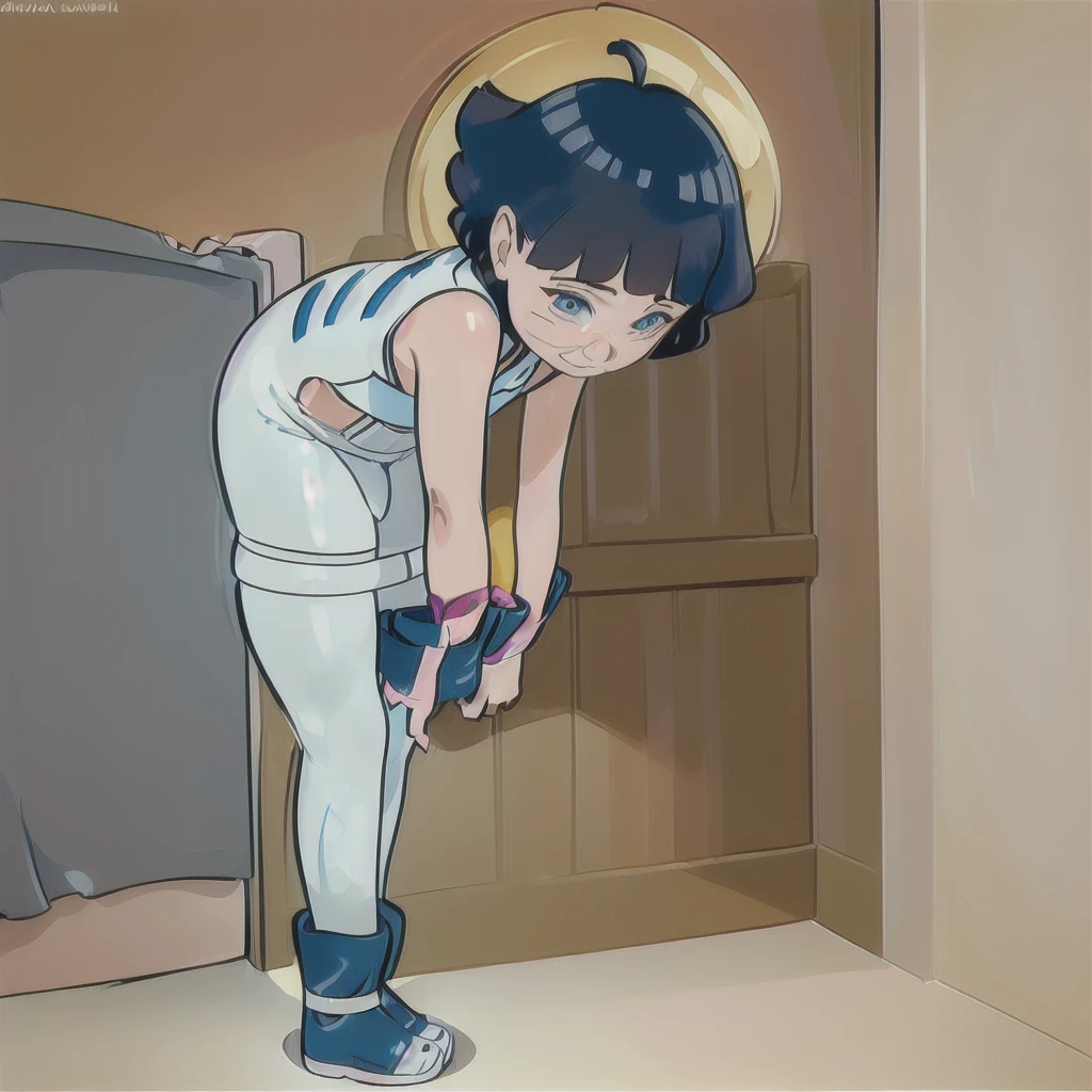 (((*** Himawari))), (((wearing white full body, super tight latex suit))), (((cameltoe))), (((shy, looking at viewer))), (((in a smallroom))), (((best quality, masterpiece, best definition, super detailed, soft lighting))),
