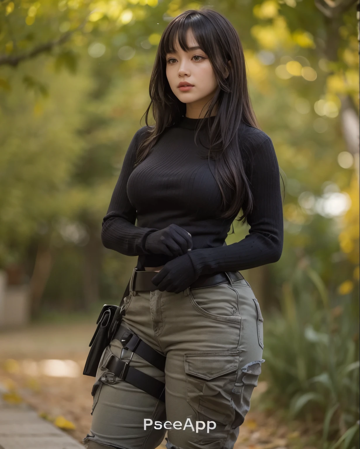 A sexy woman who wears bangs, Your hair is long