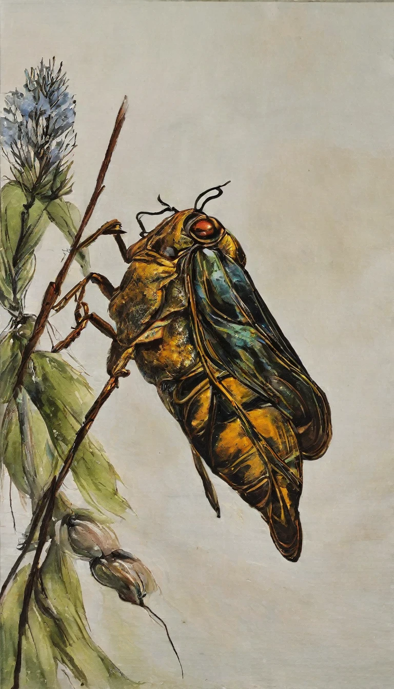 cicada,Willow,summer,Ink Painting