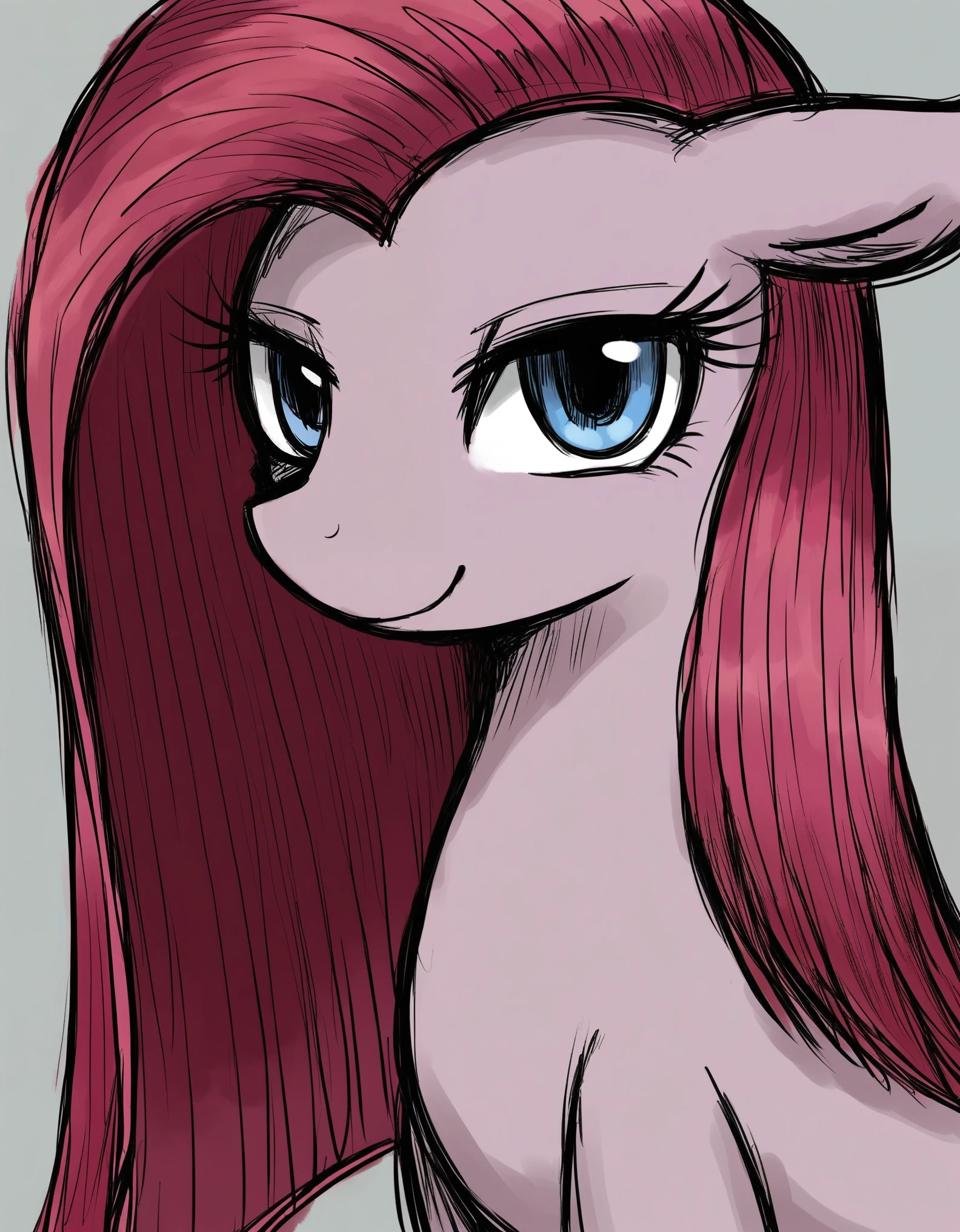 black souls style, pinkamina diana pie, pony, solo, smiling, looking at viewer,