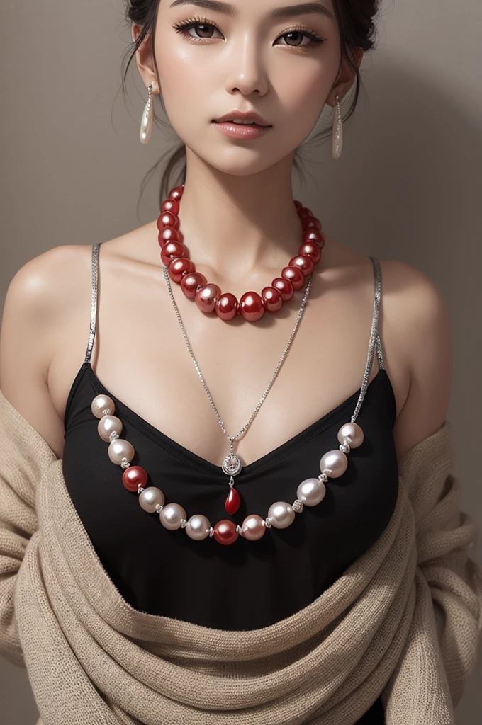 (best quality, ultra-detailed, photorealistic:1.37), 3D anime-style girl with green wavy curls, a girl with beautifully detailed facial features and long eyelashes, intense red eyes reflecting light, luscious lips, a multi-colored crystal necklace, black school uniform with a short skirt, transparent black-bordered thigh-high stockings, perfect figure, full-body shot, captured in an ultra-wide angle anime-style photography.