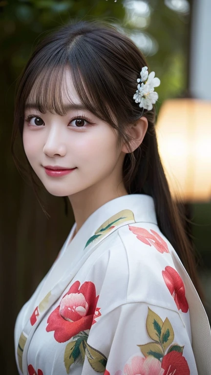 （kimono）、(Highest quality、8K、High resolution、masterpiece:1.2)、Very detailed、(Realistic、photoRealistic、photo-Realistic:1.3)、Bokeh、Portraiture、smile、(Beautiful and detailed、Young Face、Detailed face、No makeup)、A little backlight、Written boundary depth、chromatic aberration、Use natural light and color、Wide range of lighting、Natural Shading、Caustics