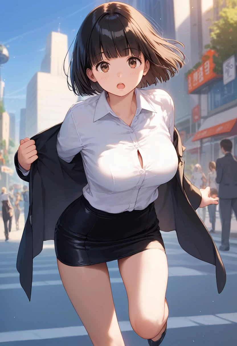 nobarakugisaki, nobara kugisaki, bob cut, (brown eyes:1.7), brown hair, lips, short hair,
BREAK belt, brown belt, brown pantyhose, crop top, crop top overhang,pantyhose, pleated skirt, shirt tucked in, skirt, blue skirt, white crop top,wet top,skinny fit,
BREAK looking at viewer,in street,night,neon lights,cyberpunk,wet road,reflections,
BREAK (masterpiece:1.2), best quality, high resolution, unity 8k wallpaper, (illustration:0.8), (beautiful detailed eyes:1.6), extremely detailed face, perfect lighting, extremely detailed CG, (perfect hands, perfect anatomy),full body,bend over,nipples see through,upskirt,panties,showing panties,