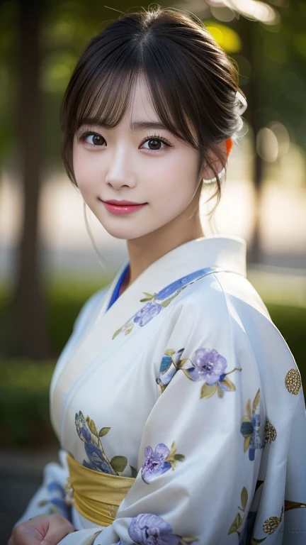 (kimono)、(Highest quality、8K、High resolution、masterpiece:1.2)、Very detailed、(Realistic、photoRealistic、photo-Realistic:1.3)、Bokeh、Portraiture、smile、(Beautiful and detailed、Young Face、Detailed face、No makeup)、A little backlight、Written boundary depth、chromatic aberration、Use natural light and color、Wide range of lighting、Natural Shading、Caustics