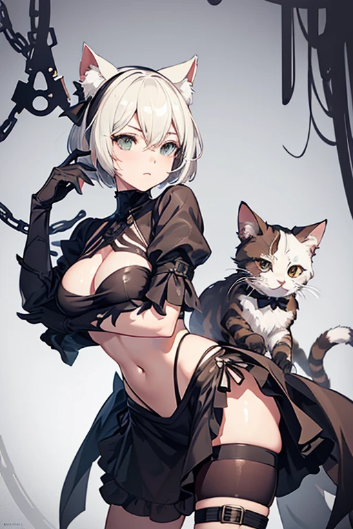 create an art of the 2B character from the game Nier: Automata, no mask on your face and avoid using her stay and cat ears