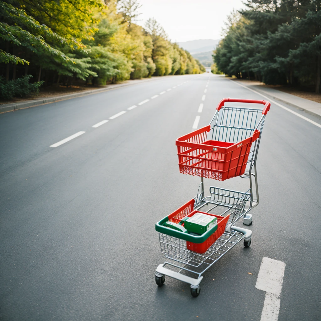 shopping cart sitting on top of a keyboard in landscape view