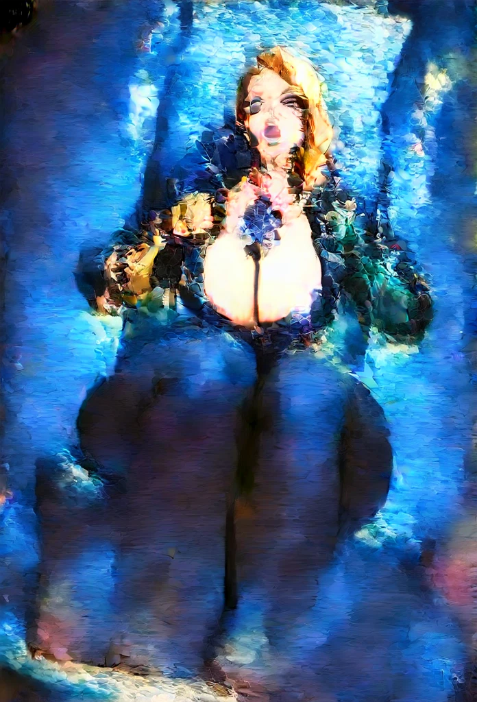 mixed_artwork style, cleavage, 1 girl, Sitting, empowerment pose, cyberpunk throne, hip hop stylish sitting, hip hop alone, hands, (Better quality, 4k, Masterpiece :1.3), beautiful, hyper realistic, ultra-detailed face, Detailed Lips, detailed, Robotic arms, defined body, black eyes, black and yellow eyeballs, Black tattoo, Yellow electricity through the arm, Long yellow hair, neck tattoo, cyborg, fighter, rebel outfit, cyberpunk style, Wide hips, strong legs , military pants, neon jacket, Photography Underneath