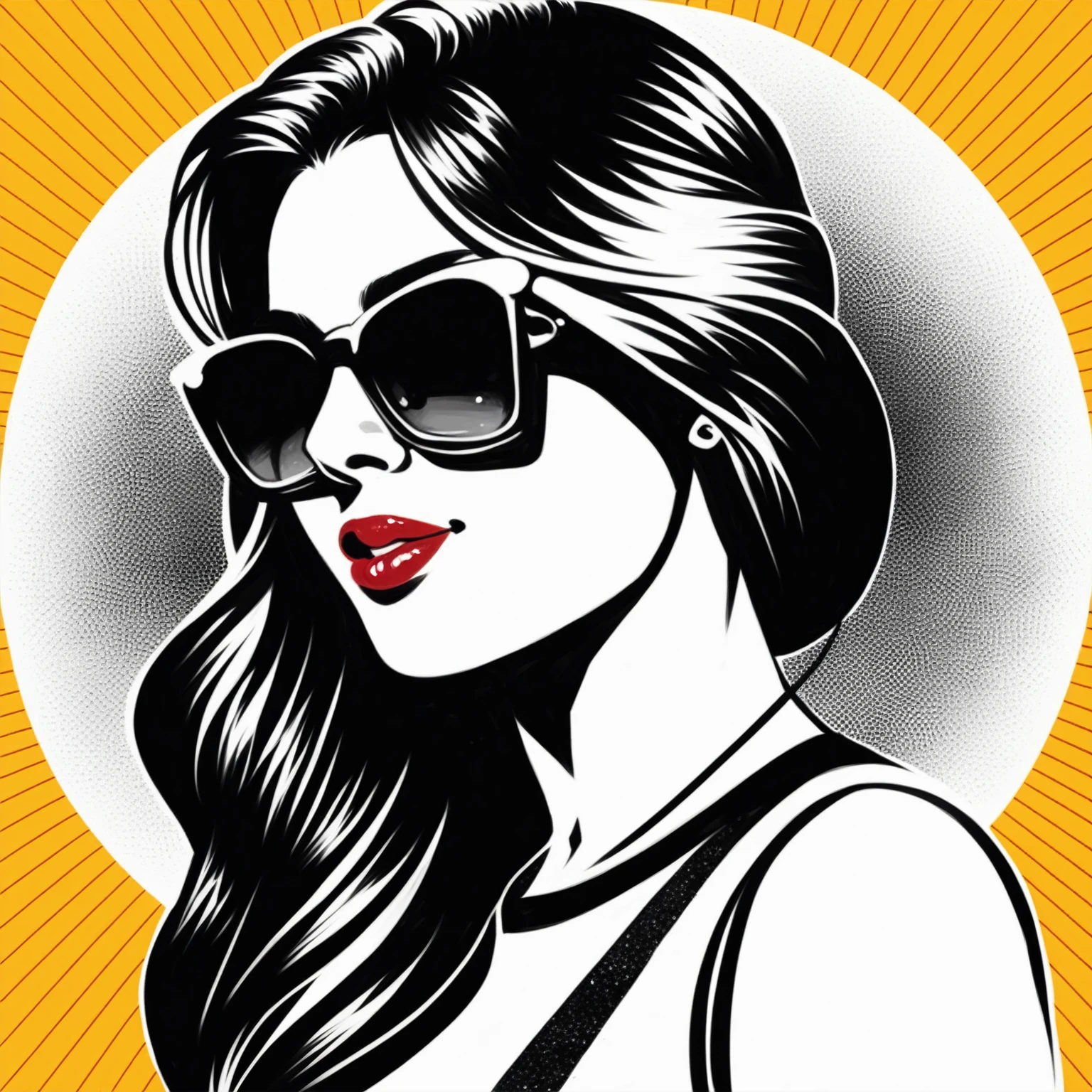 Girl,asian,ultra realistis,black sunglass,black hair,red lips,