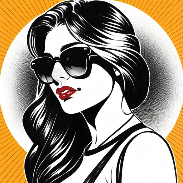 Girl,asian,ultra real,black sunglass,black hair,red lips,