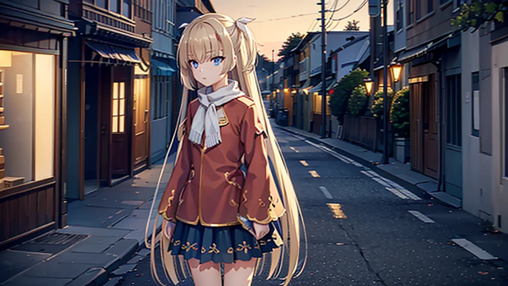 ((masterpiece)),(best quality),Official Art,Extremely detailed CG,Unity 8K wallpaper,Very detailed,Beautiful and delicate eyes,Extremely detailed face,1 girl,solitary,,(whole body:1.5),(small:1.3),,autumn,,Wear a long red silk scarf,Red Jacket,Walking in the street,Getchu Beautiful Girl Game Awards 2023 Magazine Cover,Amber dusk like sugar in a beautiful distance,The cold air and glass are very transparent in the early morning