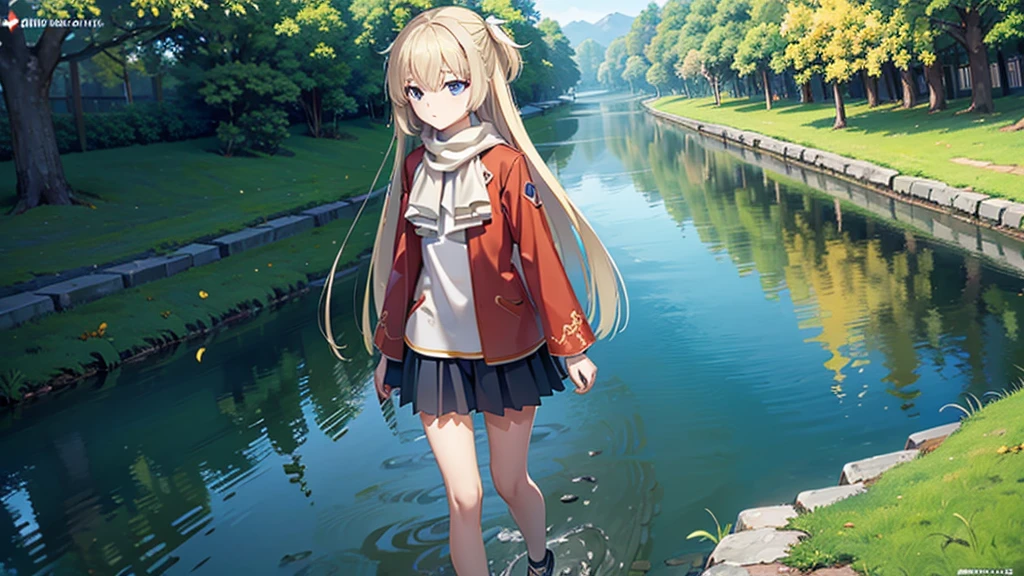 ((masterpiece)),(best quality),Official Art,Extremely detailed CG,Unity 8K wallpaper,Very detailed,Beautiful and delicate eyes,Extremely detailed face,1 girl,solitary,,(whole body:1.5),(small:1.3),,autumn,,Wear a long red silk scarf,Red Jacket,Walking in the street,Getchu Beautiful Girl Game Awards 2023 Magazine Cover,Keep running along the rice-scented river