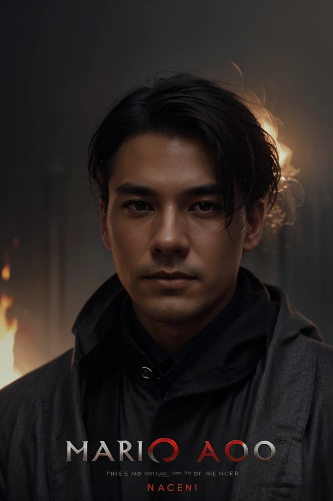 a close up of a book cover with a man in a coat, art cover, some mist grey smoke and fire, novel cover art for a book, (mist), graphic novel cover art, artgerm and ben lo and mucha, (((mist))), smoke and mist, dark and misty, red mist, young adult fantasy novel cover, by Carey Morris