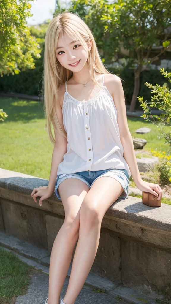 Highest quality、Highest quality、、masterpiece、Japanese women、20th Generation、Blonde、Long Hair、smile、summer、Shorts