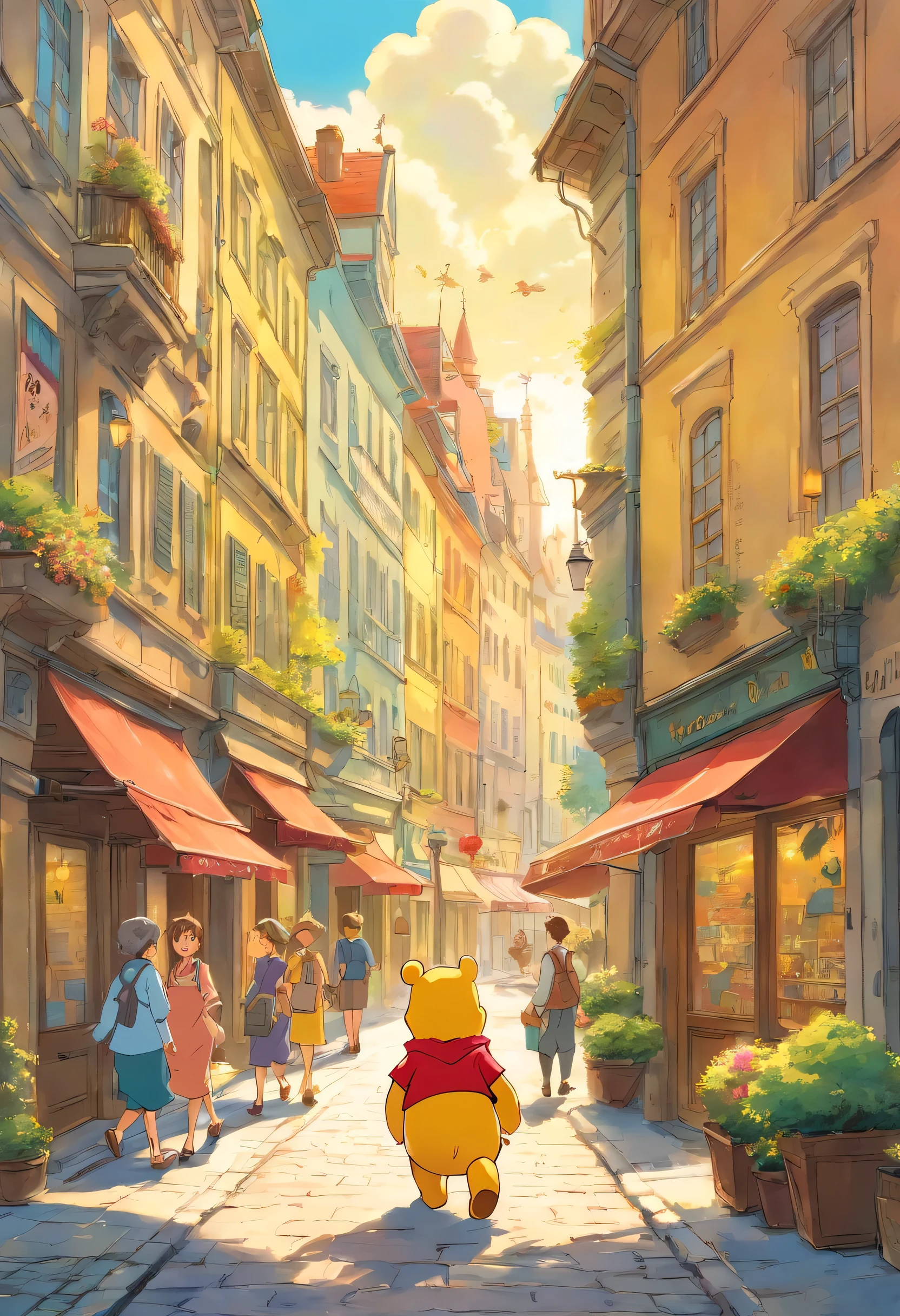 (Winne the pooh) walking through Vienna scene