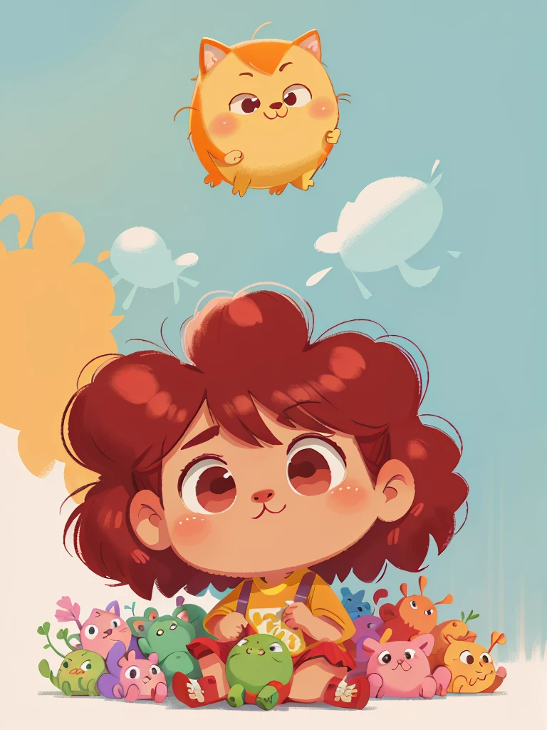 This illustration is a 4K high-definition illustration，The facial features are rich in detail，Cartoon Style，Cartoon Animals 5.1，cute，A toy，There are scattered toys around，