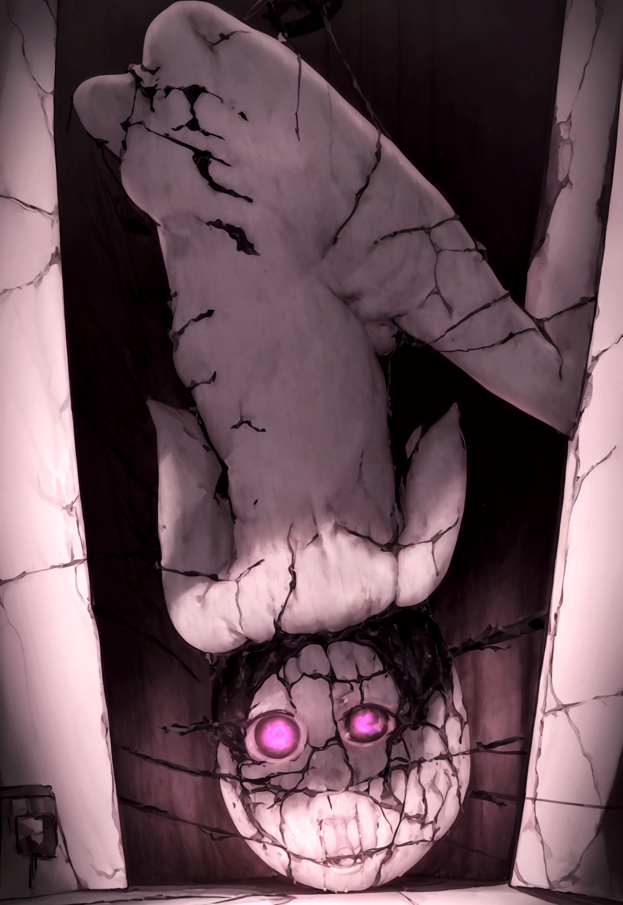A closed black room illuminated in its center. in the center of the scene, a short naked catboy is found, pale skin, short black hair, a little pubic hair and pink eyes. The lighting highlights your figure, and has an exciting facial expression. Artistic style: digital drawing with smooth and realistic details.