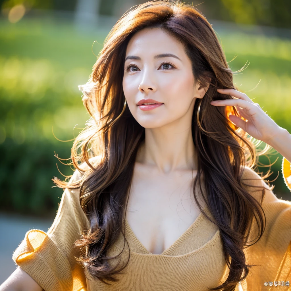 Beautiful mature woman with wavy long hair, she is alluring, Sexy Mature, Ultra-high resolution,(Realistic:1.4), ((Highest quality)), ((masterpiece)), (be familiar with),