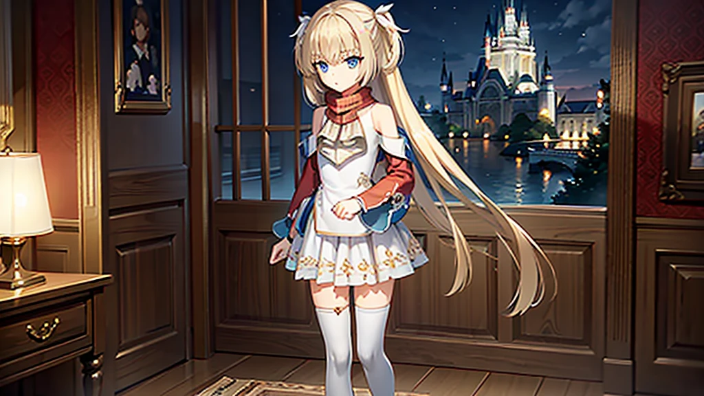 ((masterpiece)),(best quality),Official Art,Extremely detailed CG,Unity 8K wallpaper,Very detailed,Beautiful and delicate eyes,Extremely detailed face,1 girl,solitary,,(whole body:1.5),(small:1.3),,,Wear a long red silk scarf,Red Jacket,Walking around the castle,Getchu Beautiful Girl Game Awards 2023 Magazine Cover,The castle card on the paper glows in three dimensions and presents a fantastic bedtime story that is so moving that it is enviable.