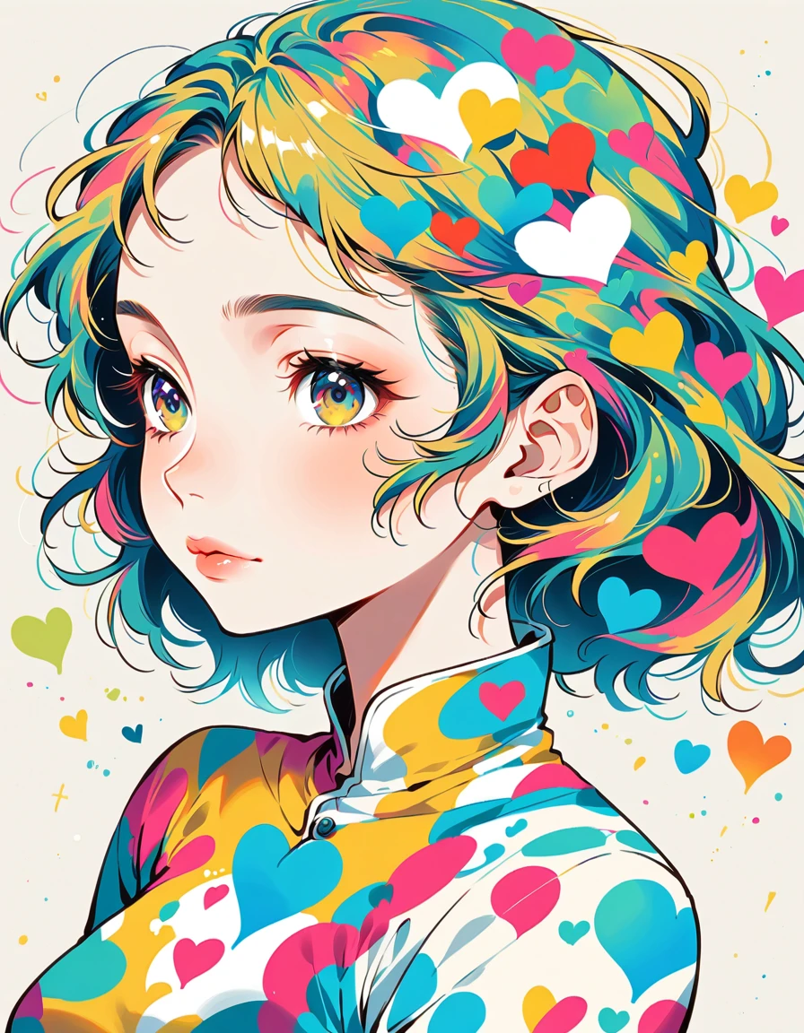 Mika Pikazo style, Simple Line Initialism,Abstract art, colorful hearts ,colorful hearts, (((The most beautiful girl of all time))), Space Travel, Cute and colorful amoeba, Lips in love