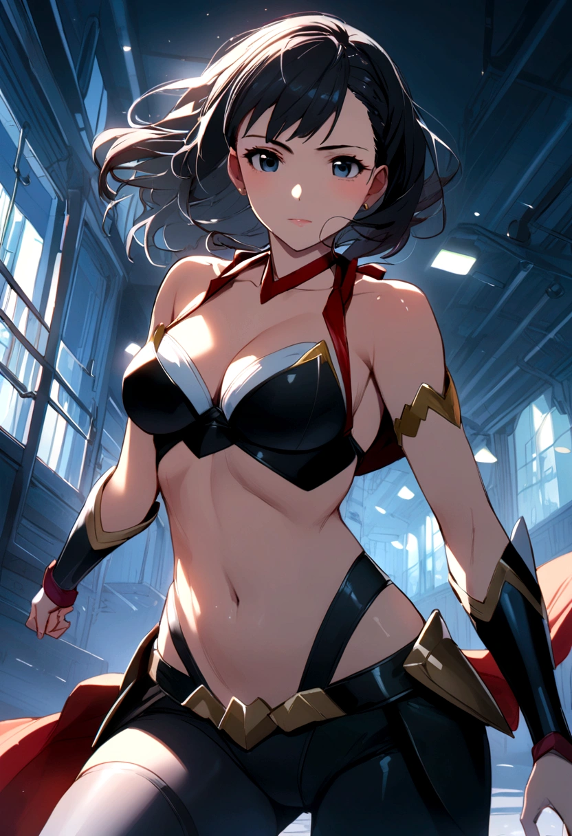 1female，35yo，plumw，extremely large bosom， 独奏，（Background with：warships，the sea，battleships，） She has short black hair，Standing at the bow of the ship，，seen from the front， Twist braids， mostly cloudy sky，（（（tmasterpiece），（Very detailed CG unity 8K wallpaper），best qualtiy，cinmatic lighting，detailed back ground，beatiful detailed eyes，Bright pupils，Blue eyes，Snow-whiteskin，Redlip（Very fine and beautiful），（Beautiful and detailed eye description），ultra - detailed，tmasterpiece，））facing at camera，A high resolution，ultra - detailed），revealing breasts，Bare genitalia，  Bulge，legs are open，Raised sexy，Camel toes，Flushed complexion，Desire for dissatisfaction，frontage，Soviet Navy，Officer's cap，a sailor suit，Wonder Woman uniform，比基尼，komono