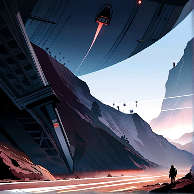 alien spaceship landing near cliffs