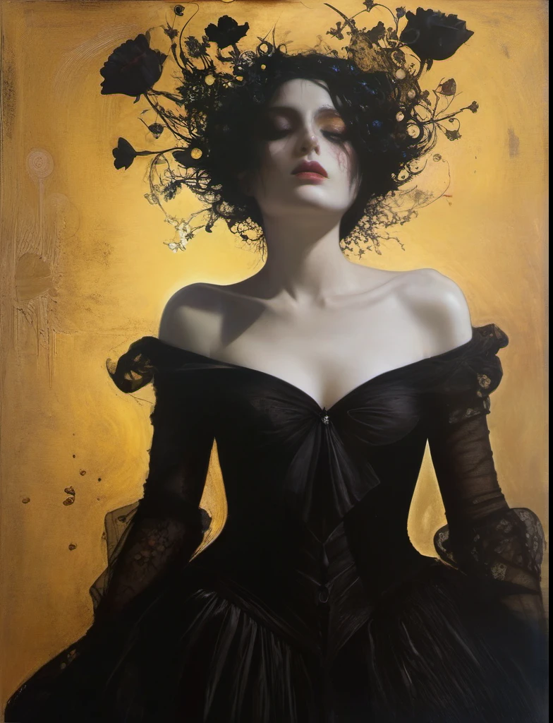James Gurney, Surrealist art , dream-like, mysterious, Provocative, symbolic, Complex, detailed,, (Gothic but very beautiful:1.4), (masterpiece, Highest quality:1.4) , Nicola Samori Style, Siren with flowers growing from her chest