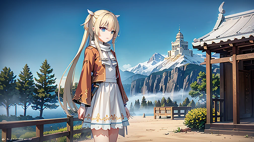 ((masterpiece)),(best quality),Official Art,Extremely detailed CG,Unity 8K wallpaper,Very detailed,Beautiful and delicate eyes,Extremely detailed face,1 girl,solitary,,(whole body:1.5),(small:1.3),，，Wear a long red silk scarf，Red Jacket，Walking around the castle，Getchu Beautiful Girl Game Awards 2023 Magazine Cover，The ancient temple is surrounded by mountain mist. After the fog dissipates, the north wind blows high. I am in meditation, , and the wind whistles behind me.。The wind blows and the wild geese fly south, the scenery is bleak and the yellow sand falls，Sitting alone, brewing a pot of tea, brewing all night long under the lamp
