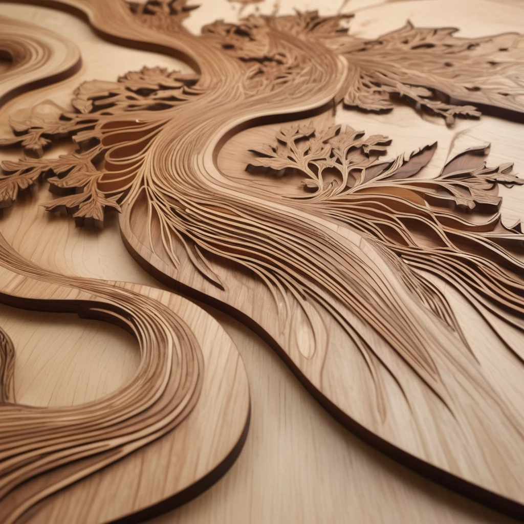 Super delicate, photographic, 3D designs made with wood inlays