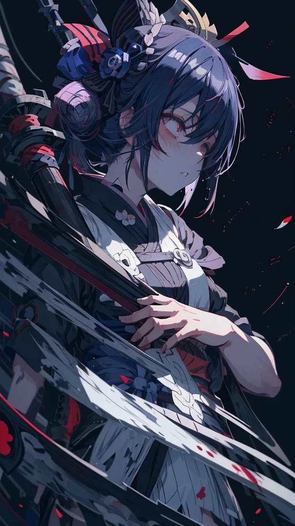 anime girl with a sword and blood splattered on her face, yandere, gapmoe yandere grimdark, gapmoe yandere, by Shitao, onmyoji, demon anime girl, yandere intricate, shalltear bloodfallen, anime style like fate/stay night, portrait gapmoe yandere grimdark, onmyoji portrait