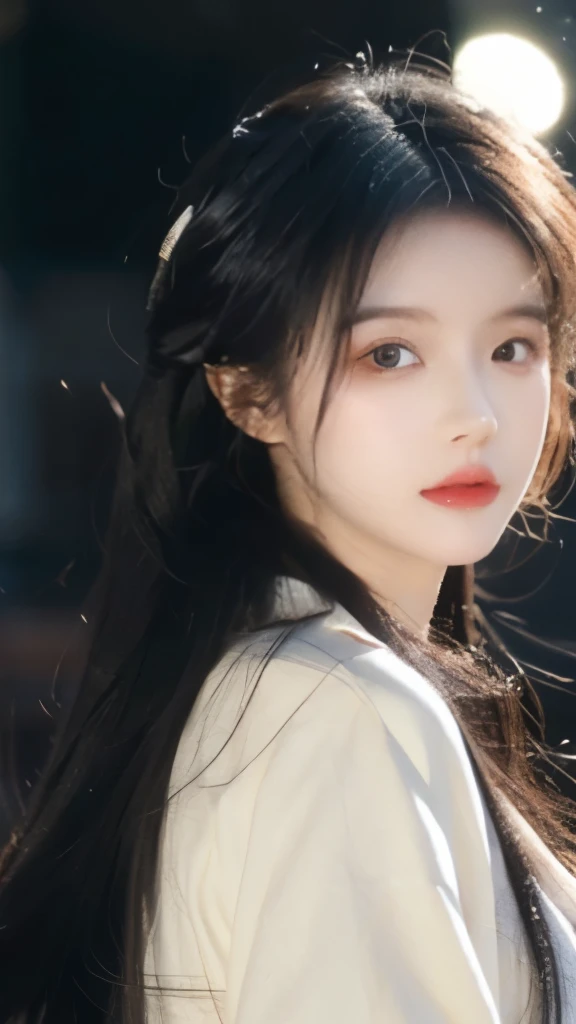 (Top quality,masterpiece:1.3,Ultra-high resolution,),(Extremely detailed,Caustic lines),(Reality:1.4,RAW Shooting,)Ultra-realistic capture,Very detailed,HD 16K,Suitable for human skin、 Natural skin texture、、Skin looks healthy and even-toned、 Use natural light and color,A woman,Kawaii,black hair,Medium Length Hair,(Depth of Field、Chromatic Aberration、、Wide lighting range、Natural shadows、)、(Nighttime outdoor lighting:1.4)(Hair blowing in the wind:1.1)