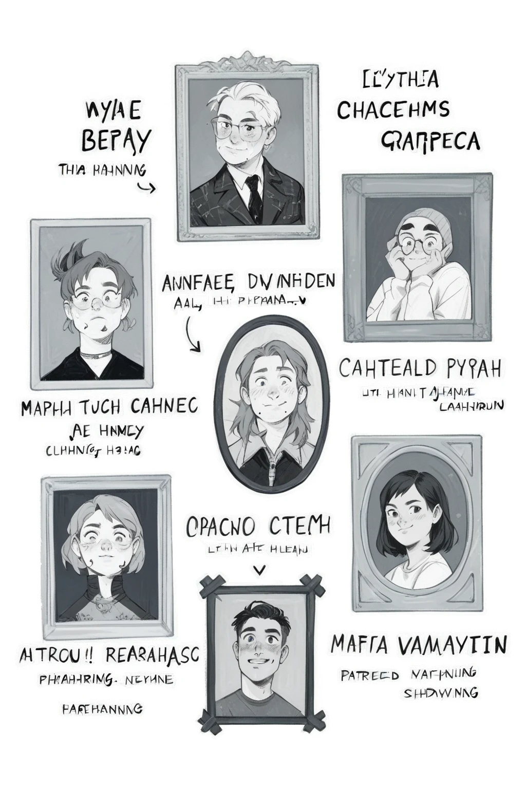 score_9, score_8_up, score_7_up, score_6_up, score_5_up, score_4_up, wh33z13, arafed drawing of a wall with many different pictures of people,