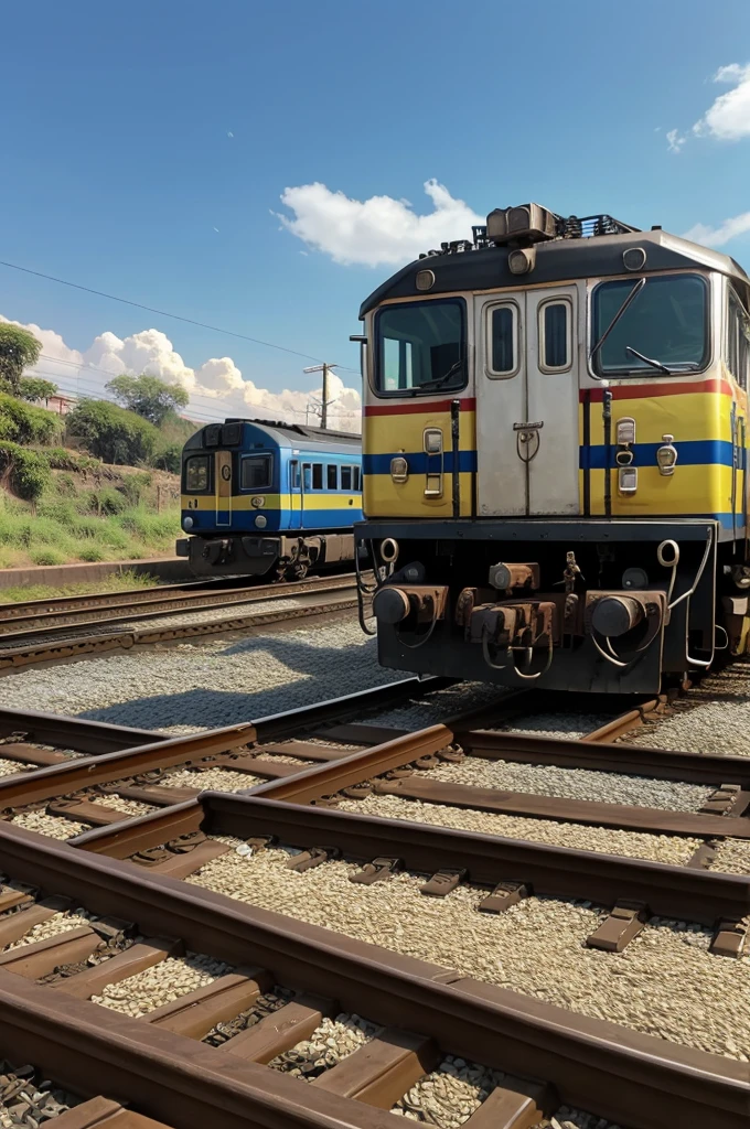 Indian Police with train tracks and train and a pot filled with gold and silver.