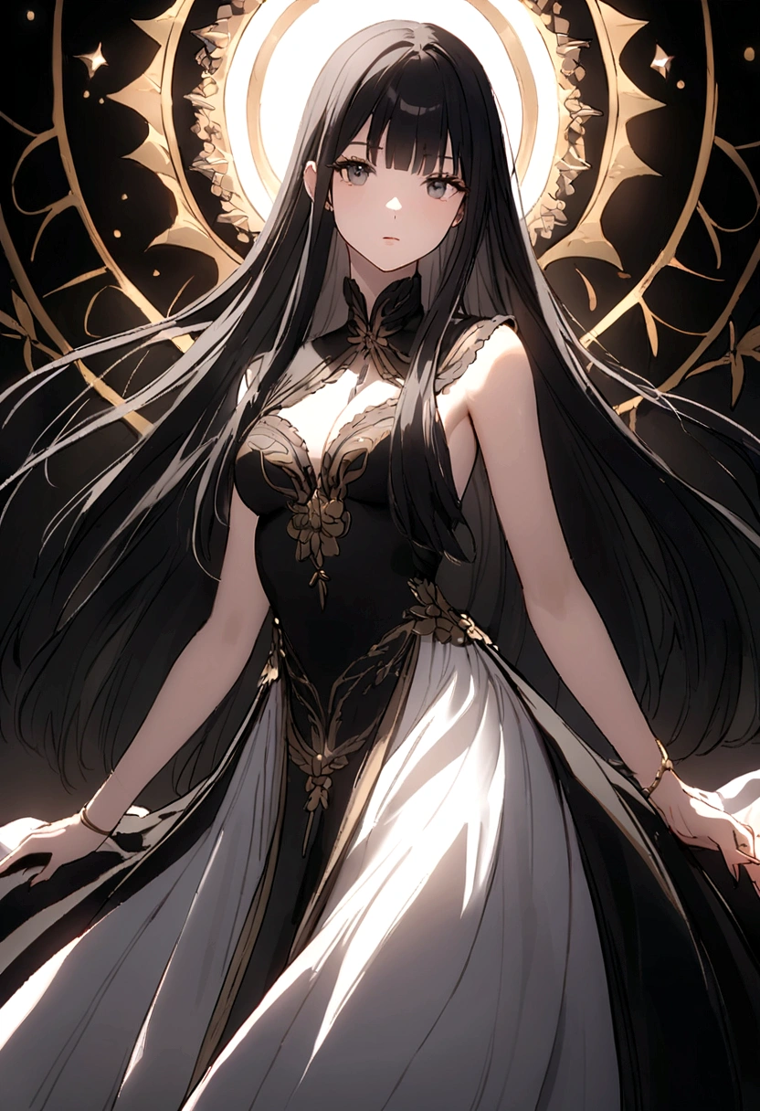 Black long hair，Straight Hair，The quiet older sister，garden，dress