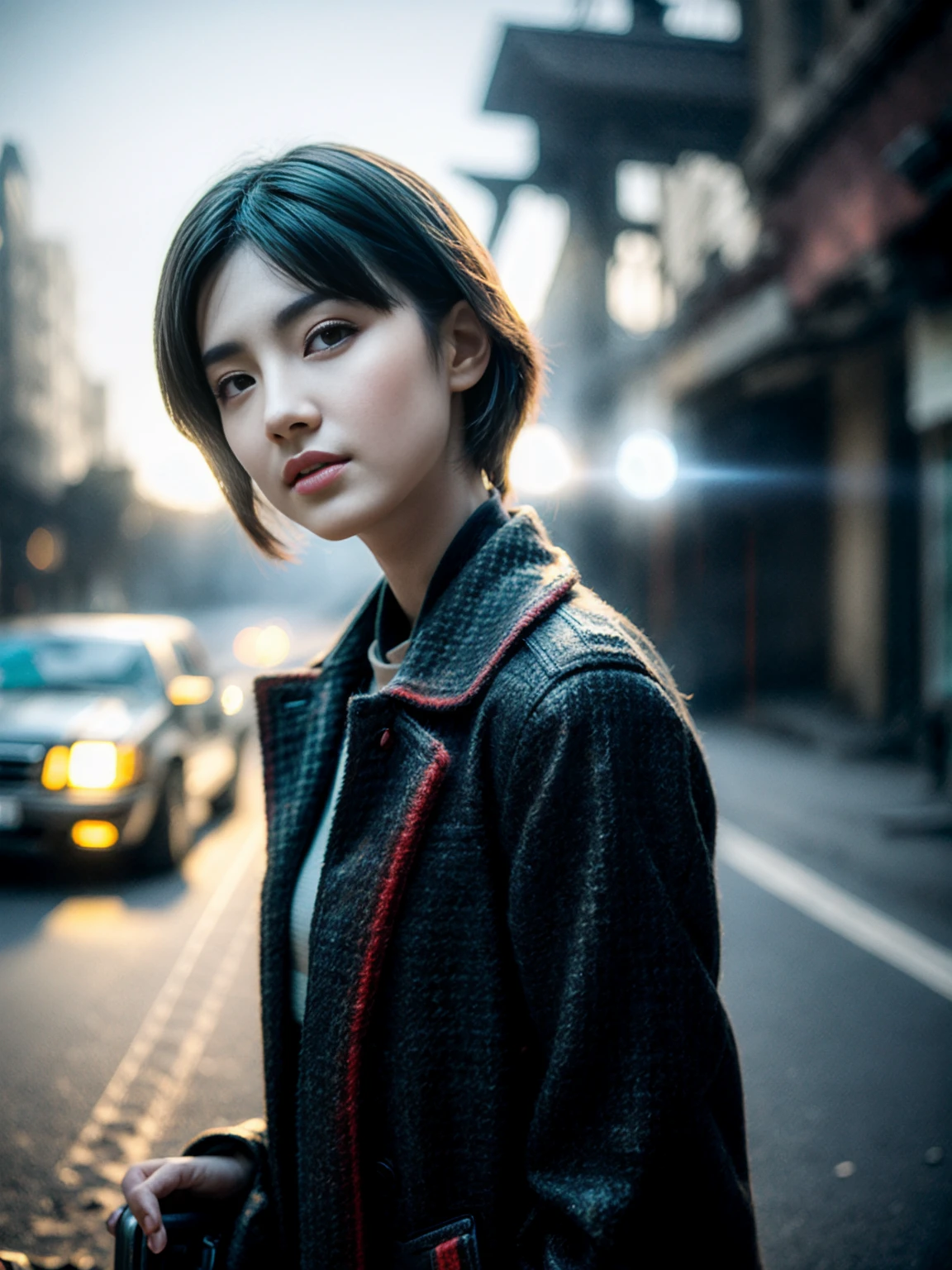(best quality,4k,8k,highres,masterpiece:1.2),ultra-detailed,(realistic,photorealistic,photo-realistic:1.37),3D,Shitu-mecha,beautiful cyberpunk women with her mecha in the ruins of a city from a forgotten war,ancient technology,HDR,ray tracing,NVIDIA RTX,super-resolution,Unreal 5,subsurface scattering,PBR texturing,post-processing,anisotropic filtering,depth-of-field,maximum clarity and sharpness,multi-layered textures,albedo and specular maps,surface shading,accurate simulation of light-material interaction,perfect proportions,Octane Render,two-tone lighting,low ISO,white balance,rule of thirds,wide aperture,8K RAW,efficient sub-pixel convolution,luminescent particles,light scattering,Tyndall effect