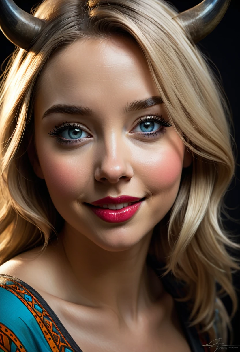 Create an illustrated, hand-drawn, full-color image of an humanoid, hybrid, anthropomorphic, sexy bovine woman. The artwork should be rendered in the style of "Breath of the Wild," featuring warm lighting and shadows. Include graphite shading, stencil marks, and airbrushed acrylic paint effects. The image should be of the highest quality, a masterpiece with intricate details. cow nose, cow ears.
The bovine woman should have a female, humanoid, appearance. She should have luscious lips, a wide smile, and bright, expressive eyes, exuding beauty, cuteness, and adorableness. Ensure the image is high resolution and sharply detailed, with a detailed and vibrant background. Scarlett Johanson, Alison Brie, Dove Cameron
Incorporate mystical lighting in the background, creating a romantic and enchanting atmosphere.