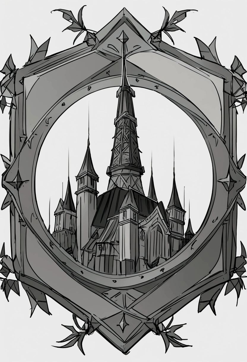 a logo using a simple iron tower for a metal faction in an RPG world, iron emblem, only gray color, resistant, adaptive, Symmetrical, chic, high qualiy, details always with square corners, com fundo branco