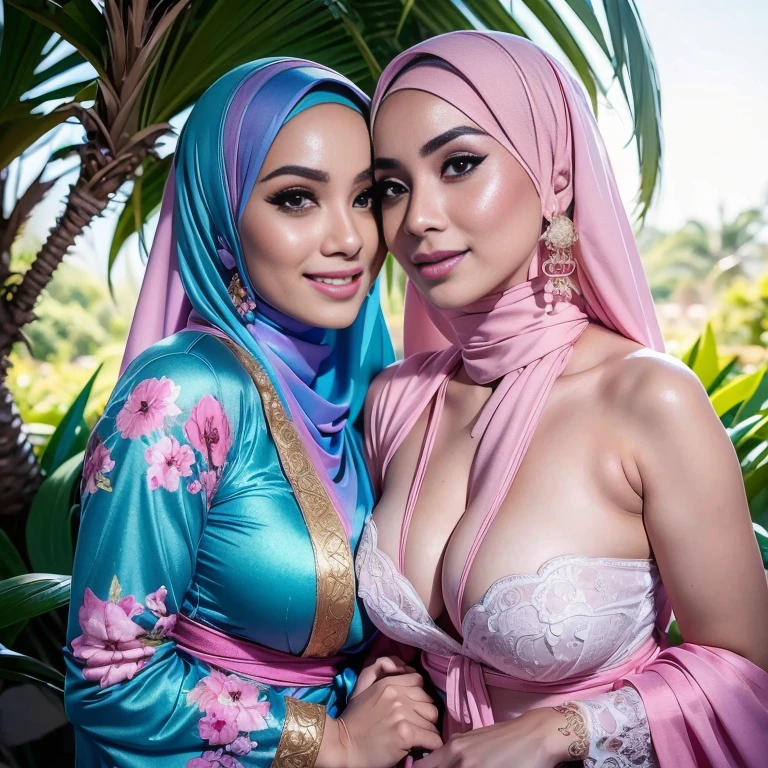 (Uncensored) (((NSFW full naked and nude Realistic))), 3 malay girls, hijab, face enhancement, face extra large zoom, selfie, look up, stare at me, cleavage emphasis, smile, sit on bed, wear pastel color Lace Satin Cami Night Dress, ((36 years Old)), ((Sugar Mama)), ((Sensual Lips)), (White Skin), ((beautiful Indonesian woman)), woman wearing Hijab, (Massive Gigantic Colossal : 1.2), ((Captivating Smile)), ((Yukata)), ((Sport Bra)), curvy body, (Breast about To burst out from her clothes), at doctor office, Dark light, at Nighttime, Sharing Passionate Lustful Kiss and groping breast, Lesbian couple.Natural Lighting, cool-toned color grading, high quality, ultra detail, 8k resolution, using Canon EOS C700, Best quality, high resolution, Masterpiece: 1.3, Beautiful Malay hijab girl, Masterpiece, Soft smile, Realistic, Charming eyes, Glowing eyes, Parted lips, Modest attire, Malay traditional hijab, graceful figure, Aesthetics of the female body in hijab, Serene setting, Sunlight filtering through leaves, Beautifully detailed clothing, intricate hijab patterns, Cultural immersion, Ethnic diversity, Feminine elegance. 3D Octane rendering, ray tracing, super detailing viewer, close-up.Malay girl with hijab, Eye makeup (((highest quality)), (super detailed), 2 girls, (iridescent hair, colorful hair, half blue and half pink hair: 1.2), (Gorgeous Malay Girls: 1.2), outdoor, bangs, smile, sky blue eyes, perfect hands, perfect hands, hand details, corrected fingers. Earrings, Night Store + Background, looking_at_viewer, Cowboy Shot, Top Quality, Rich Detail, Perfect Image Quality, big breasts, slender body, morning time, smiling, happy, bright sunshine, beach, blurred background, bokeh,realistic, ultra-detailed,