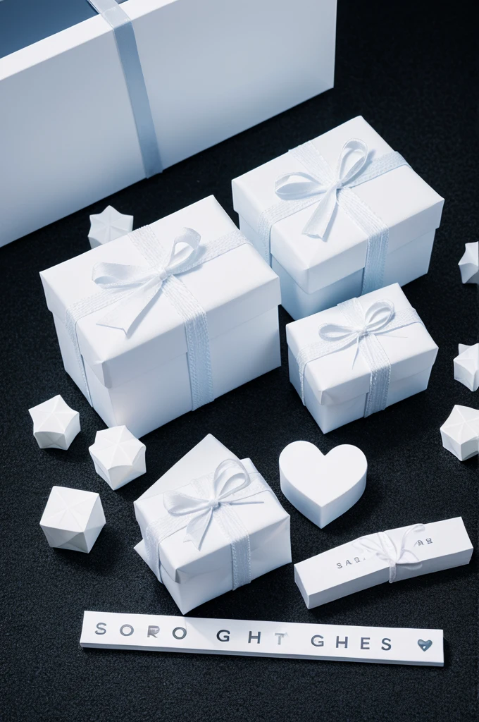 Small small white gifts left and right side with middle background colour black space 