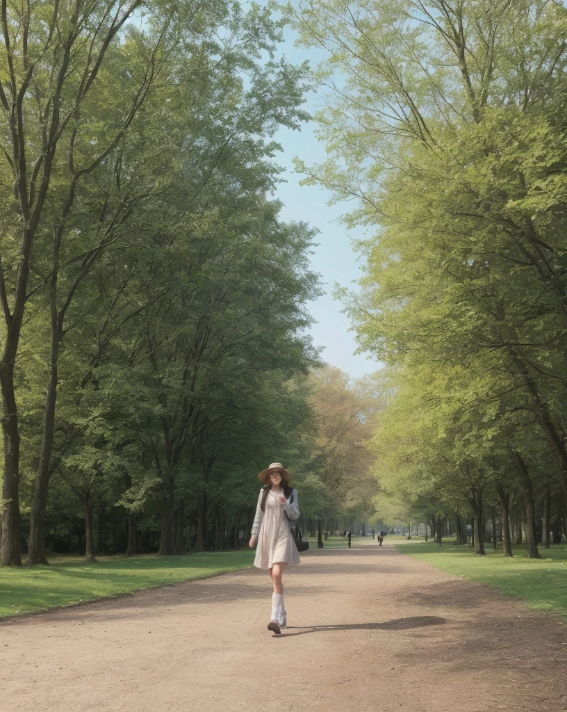 Make a very beautiful girl walking in the park 