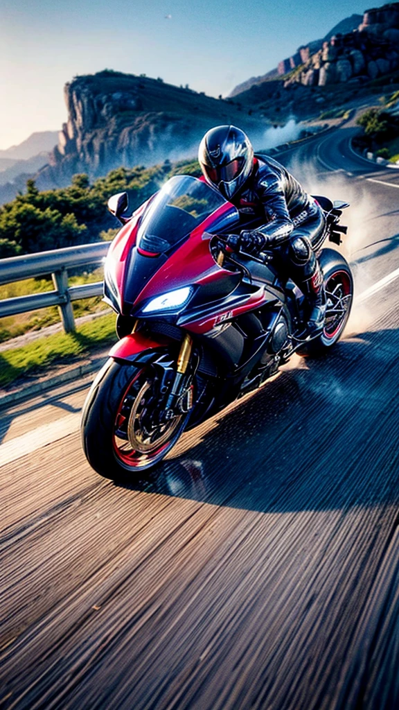 superhero,masked rider,motorcycle,supercar,racing,jumping,speeding,high-detailed,4k,8k,highly detailed,masterpiece,photorealistic,dynamic motion,action pose,dramatic lighting,cinematic,intense colors,rugged mountain road,dust clouds,motion blur