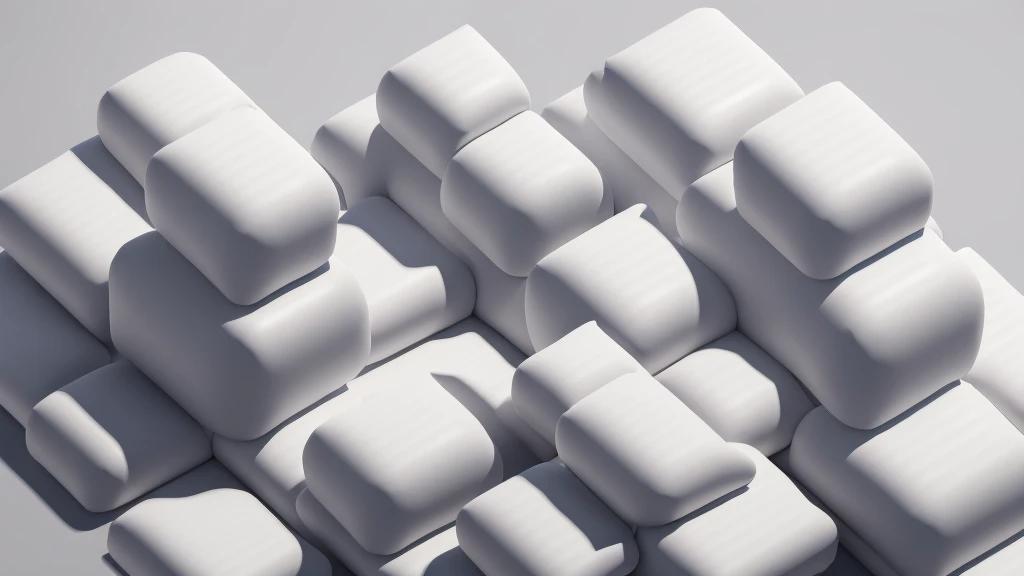 D Inflation Art，Many inflatable Geometry，Many Inflatable blocks, 3D product render style，minimanism, White background, 8k, super detail, best quality, highres, high details，Top view