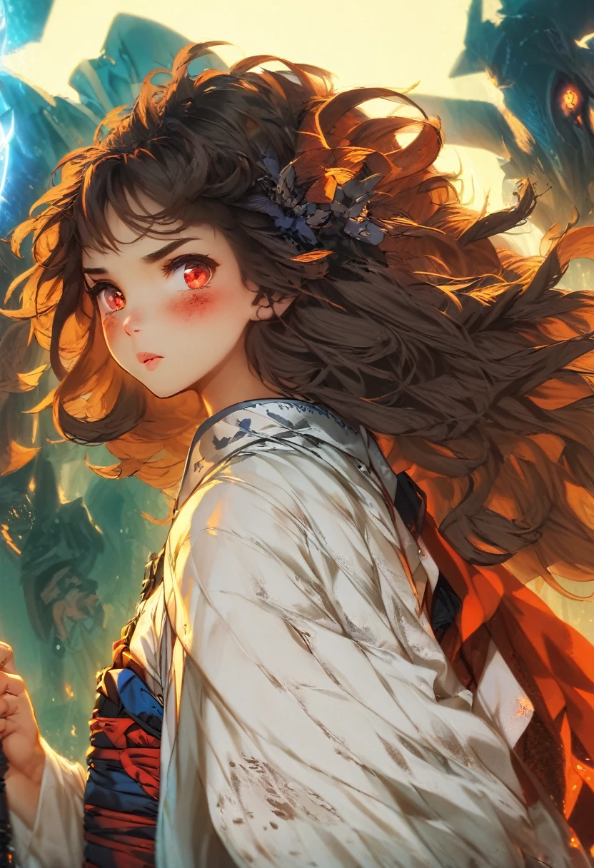 Adult female, average height, fantasy, very short brown hair, red eyes, cleric, black on white cleric robes, blushing, angry, fantasy dungeon, running from monsters, highly detailed, high quality, perfect eyes, perfect face, dirty, cuts