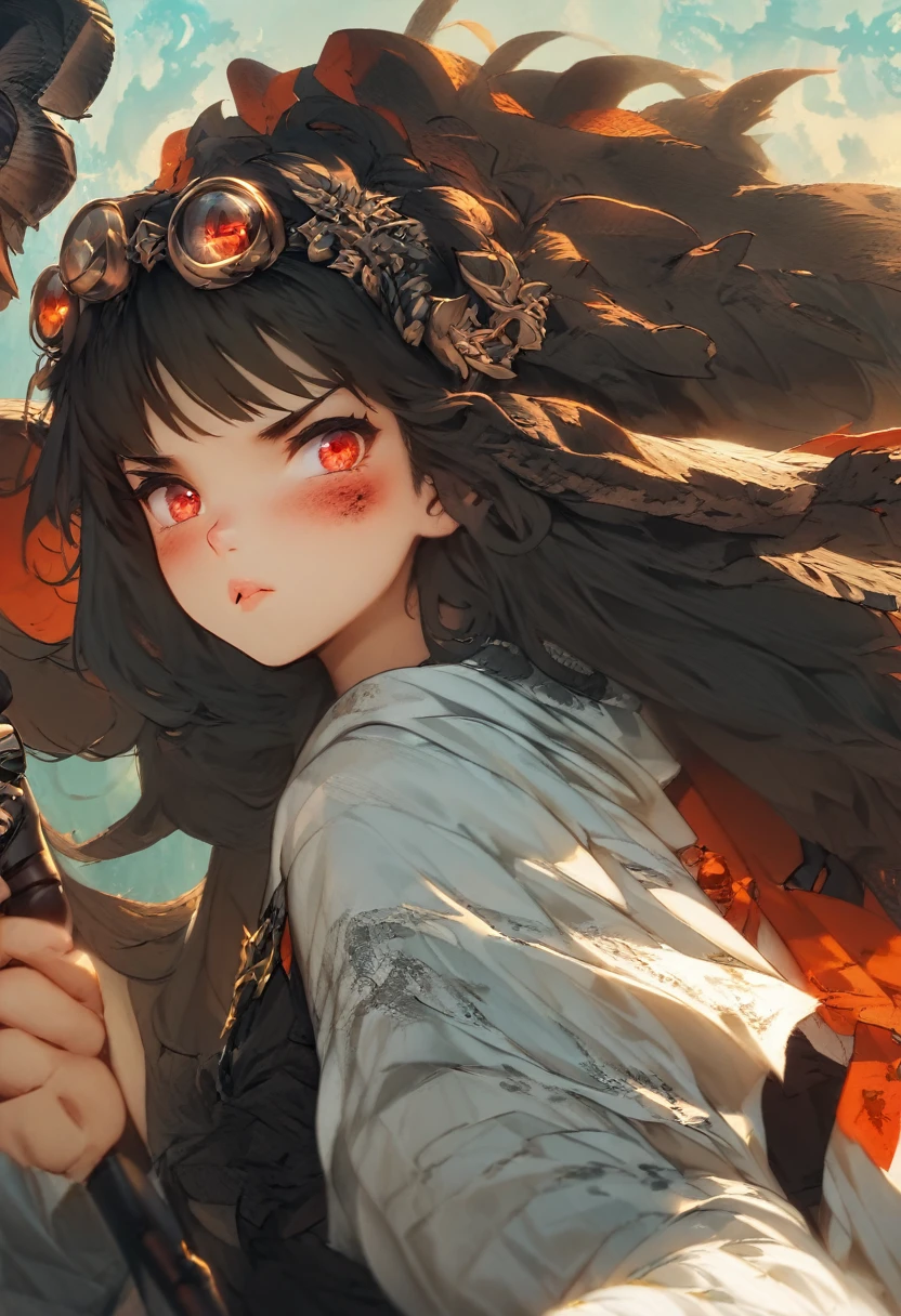 Adult female, average height, fantasy, very short brown hair, red eyes, cleric, black on white cleric robes, blushing, angry, fantasy dungeon, running from monsters, highly detailed, high quality, perfect eyes, perfect face, dirty, cuts