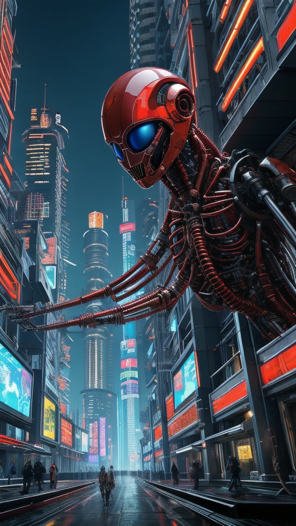 science fiction style masterpiece, detailed complex, Best Quality, HDR, 1semibiomechanical alien person, red, sophisticated high-end luxury, black and white colors, 
cyber, cyberworld, Cyberhull, hull, cyberpunk,  . futuristic, Technological, extraterrestrial worlds, space themes, advanced civilizations